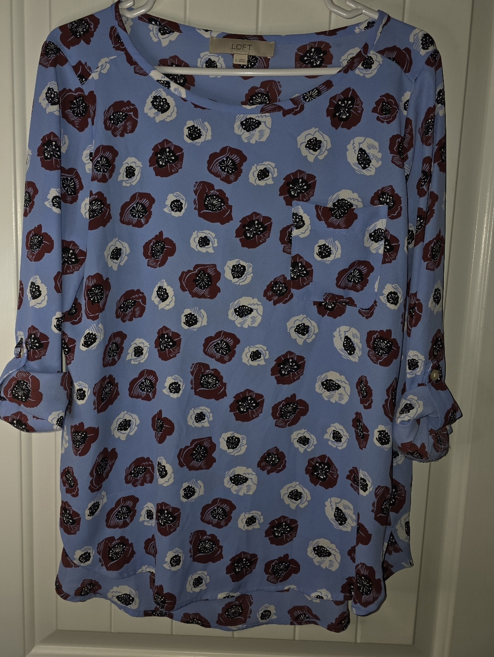 LOFT Blue Floral Pocket Tunic Top Small ❤️